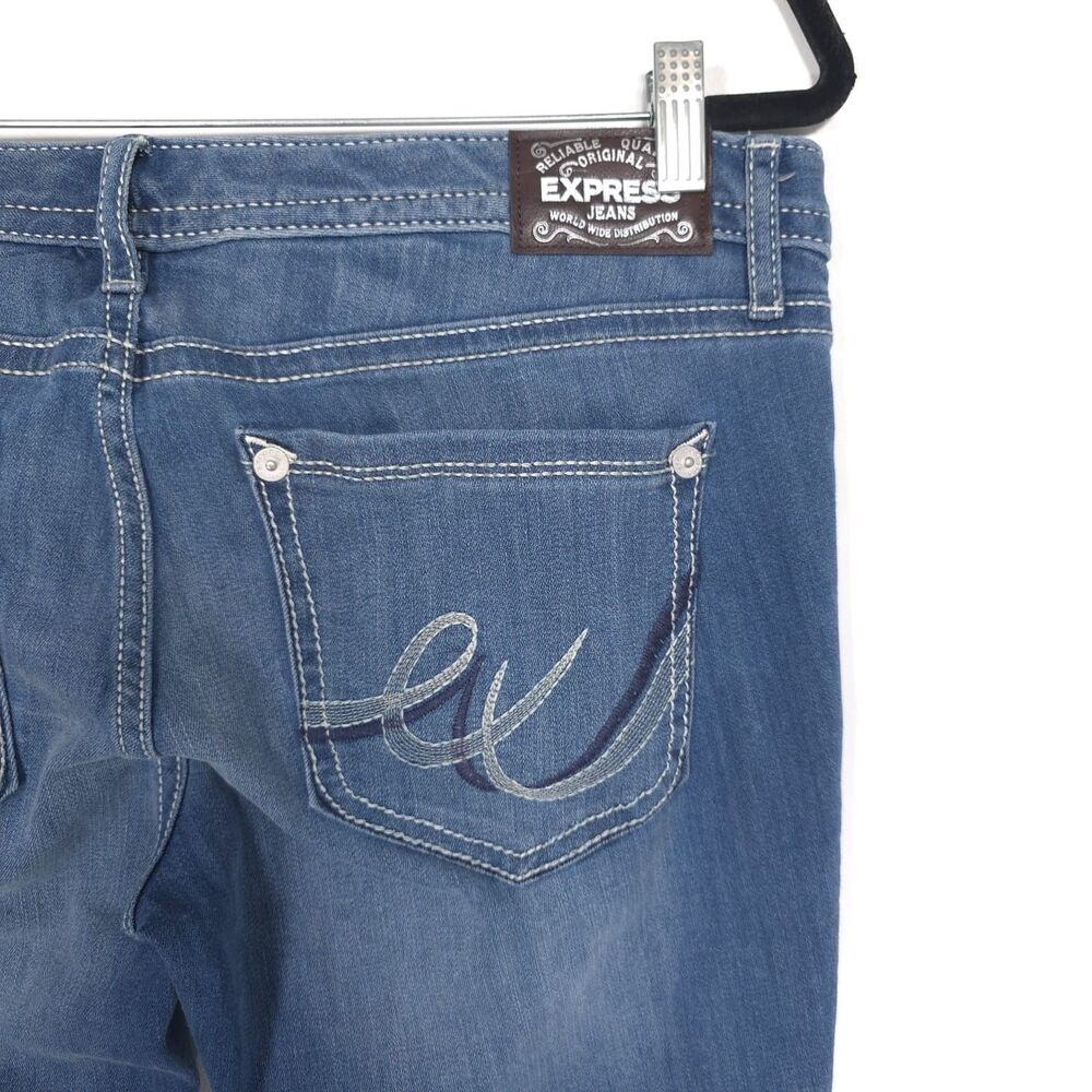EXPRESS New Bell Flare Low Rise‎ Jeans Stretch Blue Women Size 12 R Bootcut - Picture 9 of 15